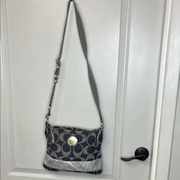 Coach 2011 Blue Denim and Silver Patterned Crossbody Bag #299 - Picture 1 of 1